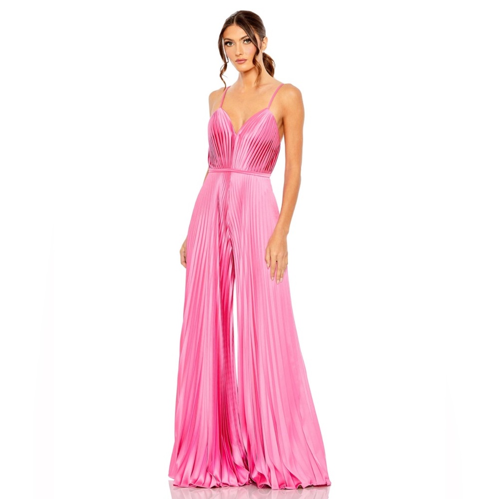 Mac Duggal Pink Pleated Satin Jumpsuit Romper